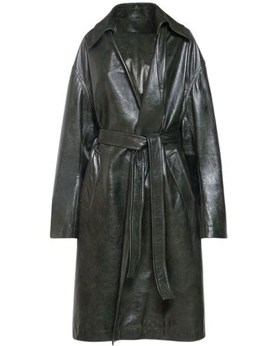 Bottega Veneta Shiny Leather Kimono Belted Coat - Black