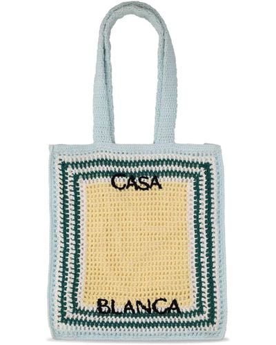 Casablanca Borsa shopping in cotone crochet con logo - Blu