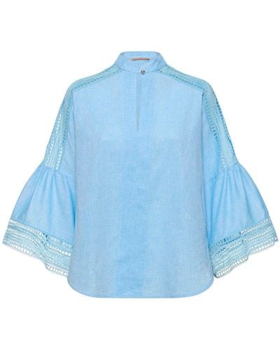 Ermanno Scervino Linen Long Sleeve Blouse Shirt - Blue