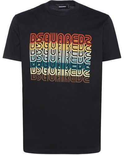 DSquared² Bedrucktes T-shirt Aus Baumwolljersey - Schwarz