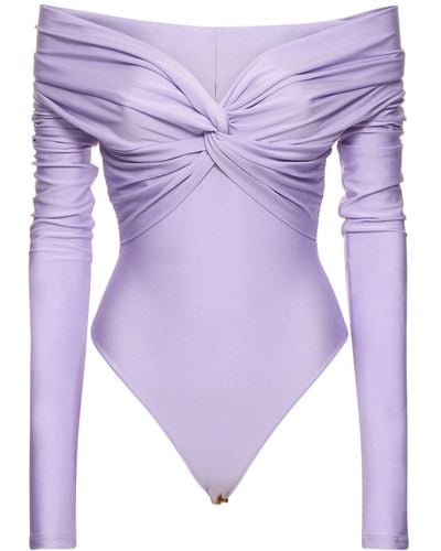 ANDAMANE Kendall Off The Shoulder Lycra Bodysuit - Purple