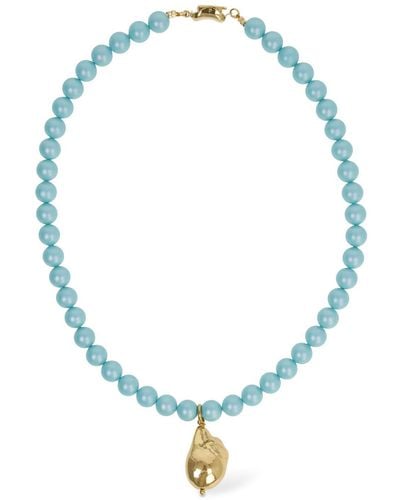 Timeless Pearly Shell Charm Beaded Collar Necklace - Blue