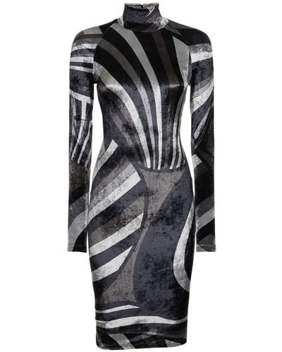Emilio Pucci Printed Velvet Jersey T-neck Mini Dress - Black