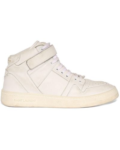 Saint Laurent Lax Leather Mid Top Trainers - Natural