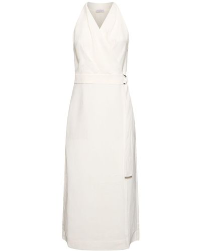 Brunello Cucinelli Belted Poplin Midi Wrap Dress - White