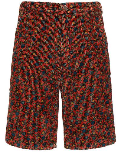 ERL Unisex Printed Woven Corduroy Shorts - Red