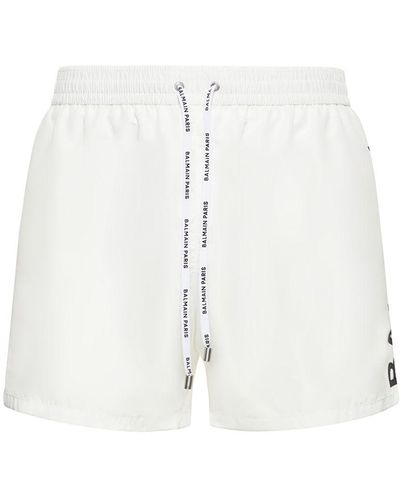Balmain Logo Boxer Swim Shorts - White