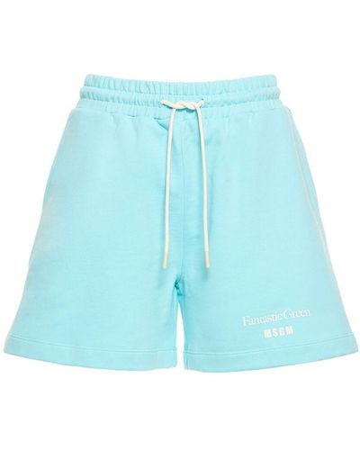 MSGM Shorts In Jersey Di Cotone - Blu