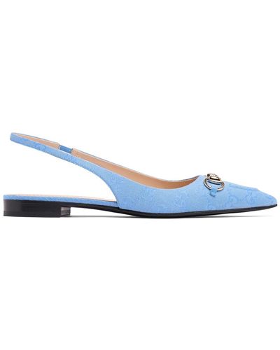 Gucci 15mm Horsebit Canvas Slingback Flats - Blue