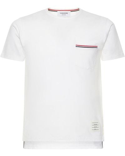 Thom Browne T-shirt Aus Baumwolle Mit Streifen - Weiß