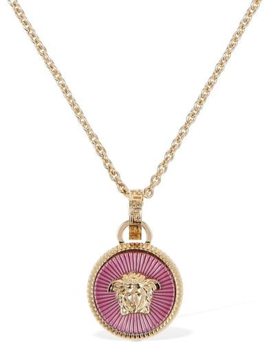 Versace Medusa Coin Charm Necklace - Pink