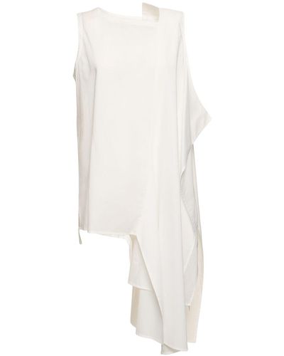 Yohji Yamamoto Sleeveless Asymmetric Draped Cotton Top - White