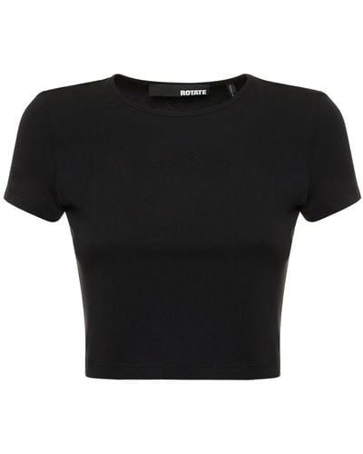 ROTATE BIRGER CHRISTENSEN Cropped Cotton Blend T-Shirt - Black