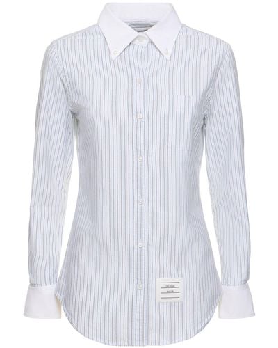 Thom Browne Klassisches Hemd Aus Baumwolloxford Mit Streifen - Weiß