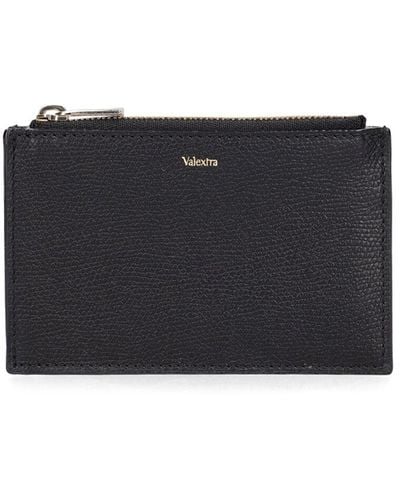 Valextra Leather Zip Card Holder - Black