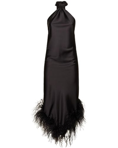GIUSEPPE DI MORABITO Satin Midi Dress W/Feathers - Black