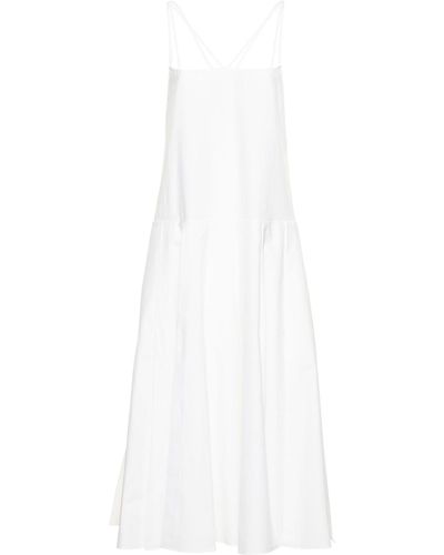 Khaite Vestito Midi Thea In Popeline Di Cotone - Bianco