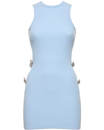 Mach & Mach Embellished Stretch Knit Mini Dress - Blue