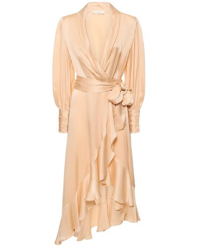 Zimmermann Silk Wrap Midi Dress - Natural