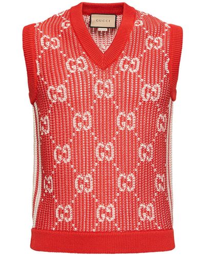 Gucci gg Logo Cotton Knit Vest - Red