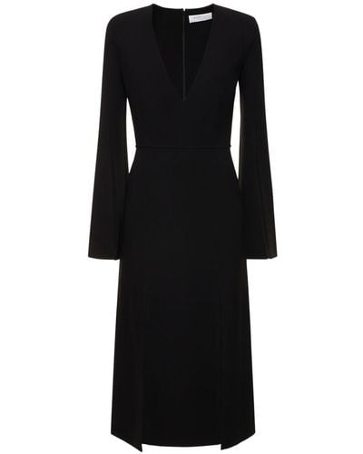 Michael Kors Stretch Wool Crepe Split Midi Dress - Black
