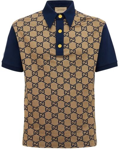 Gucci Poloshirt aus Seide und Baumwolle mit Maxi GG - Blau