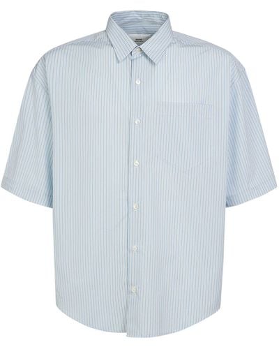 Ami Paris Striped Cotton Boxy Fit Shirt - Blue