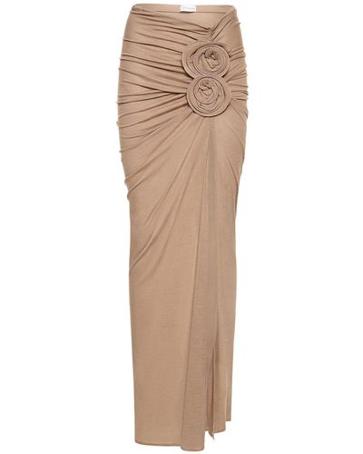 Magda Butrym Draped Jersey Long Skirt W/roses - Brown