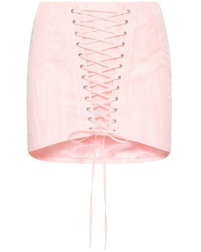 Alessandra Rich Lace-Up Moiré Mini Skirt - Pink
