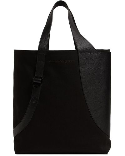 Alexander McQueen Logo Embroidery Cotton Tote Bag - Black