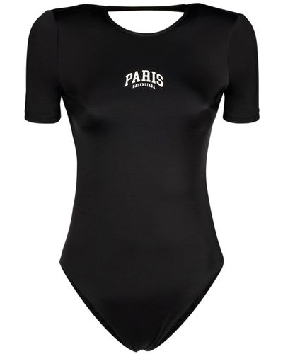 Balenciaga Paris Short Sleeve One-piece Swimsuit - Black