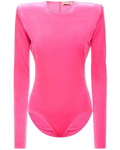 Alexandre Vauthier Long Sleeve Velvet Crewneck Bodysuit - Pink