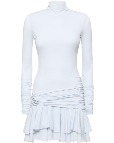 Blumarine Jersey Turtleneck Draped Mini Dress - White
