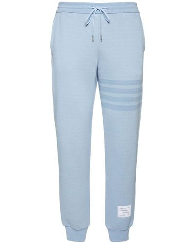 Thom Browne Double Face Knit Joggers W/ Bar - Blue