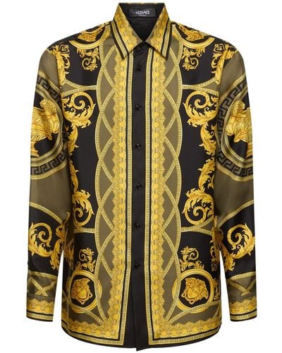 Versace Informal Printed Silk Twill Shirt - Yellow