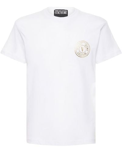 Versace T-shirt V-emblem In Jersey Di Cotone - Bianco