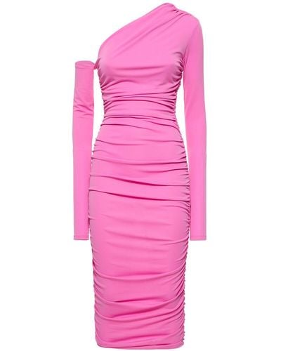 ANDAMANE Olimpia Draped Asymmetric Midi Dress - Pink