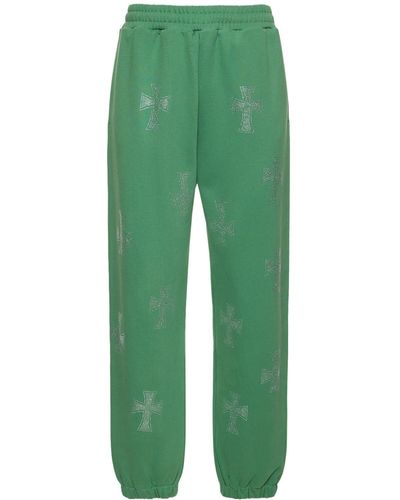 Unknown Pantaloni in felpa di cotone con cristalli - Verde