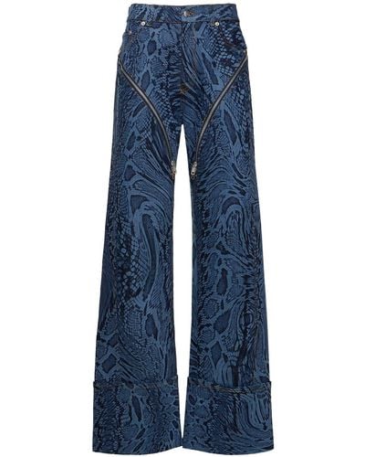 Mugler Jeans vita alta snake in denim con zip - Blu