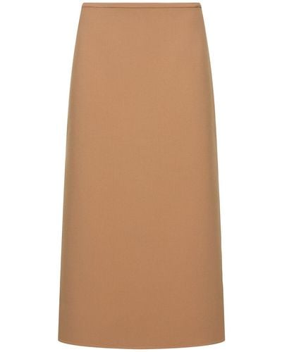 Michael Kors Wool Stretch Side Slit Midi Skirt - Brown