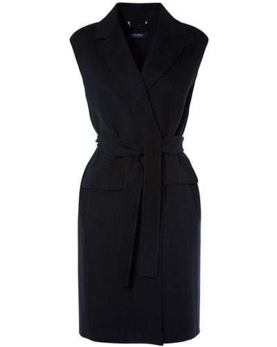 Max Mara Gilet midi sans manches en laine & ceinture beau - Noir