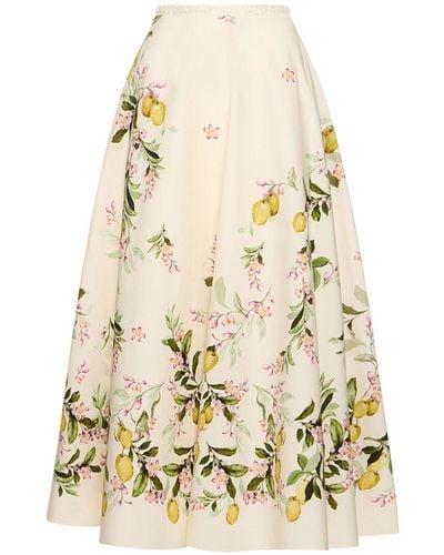 Giambattista Valli Printed Cotton Poplin Long Skirt - Natural