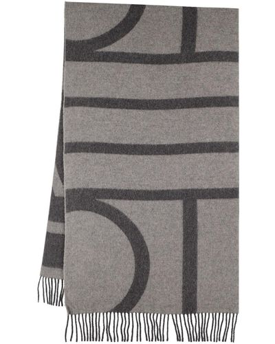 Totême Bufanda de lana con monograma jacquard - Gris