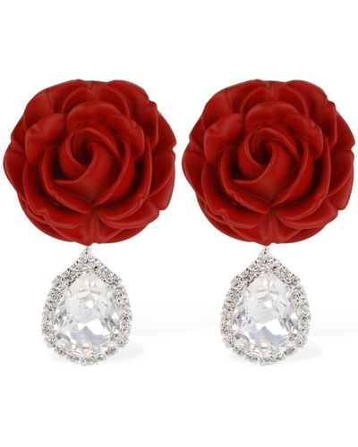 Magda Butrym Rose & Crystal Drop Earrings - Red