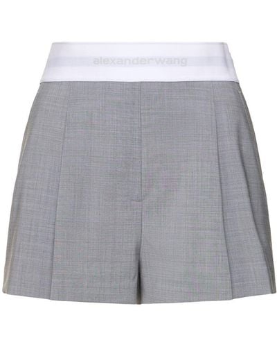 Alexander Wang High Waisted Pleated Wool Shorts - Grey