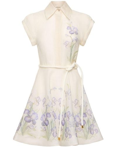 Zimmermann Natura Belted Linen Silk Mini Dress - White