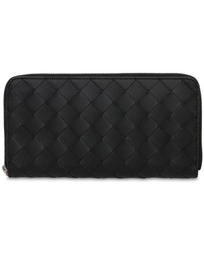 Bottega Veneta Intreccio Leather Zip Around Wallet - Black
