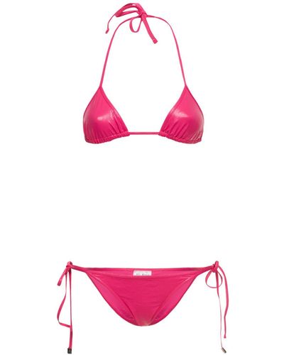 The Attico Wet Jersey Triangle Bikini - Pink
