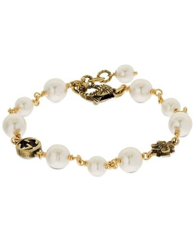 Gucci Bracelet avec détails perles, gg et fleur - Métallisé
