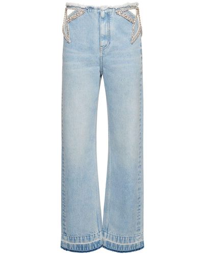 Stella McCartney Jean droit en denim de coton embelli - Bleu